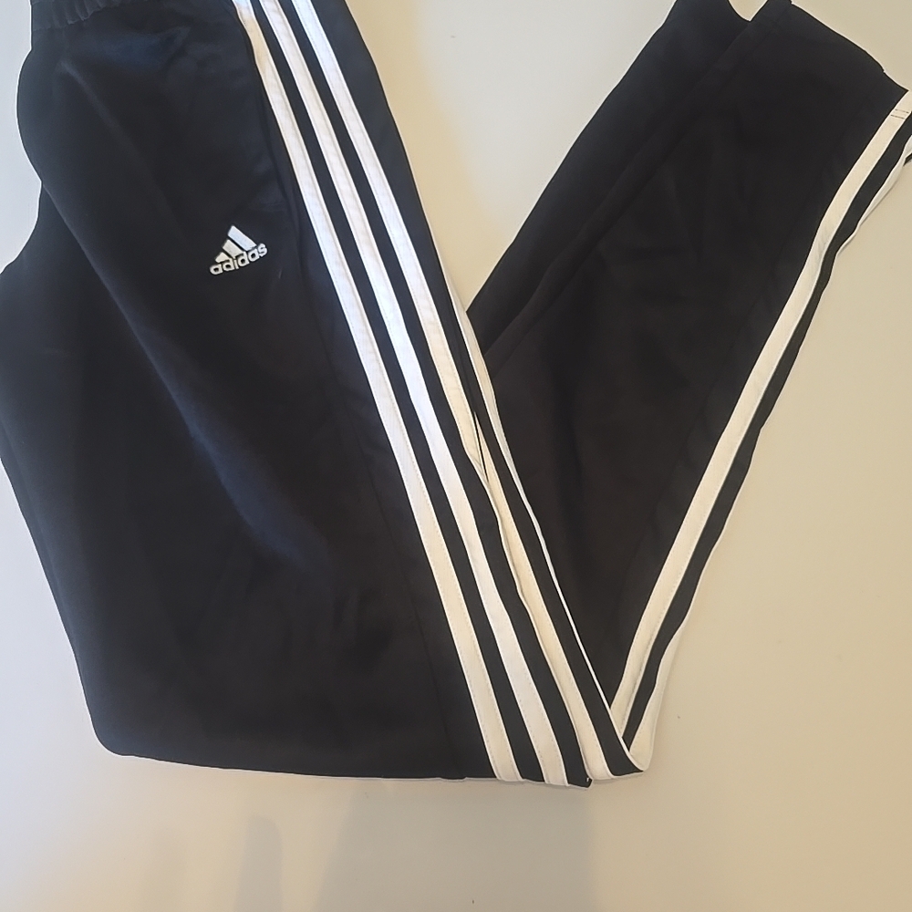 Adidas Mens Black Joggers with White Stripes